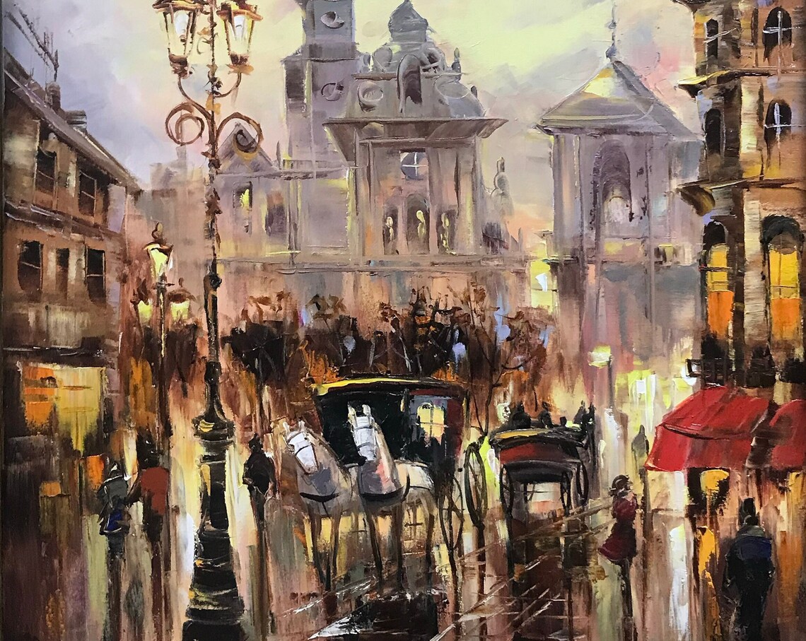 Prague Oil Painting, European City Street Art Print
