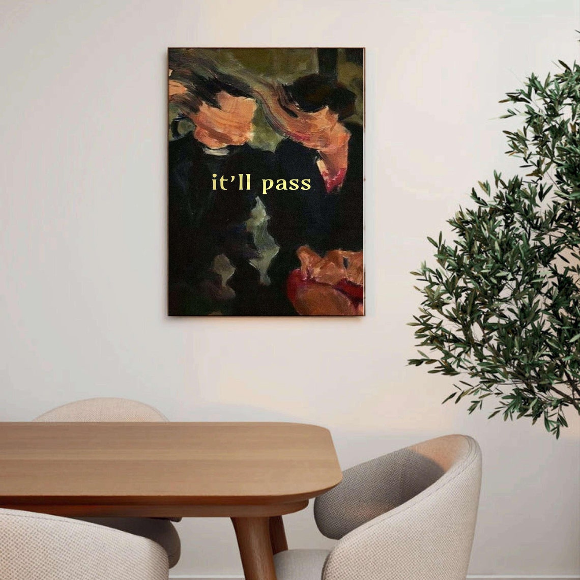 It'll Pass Moody Dark Floral Art Calm Comforting Quote Poster - Image 3