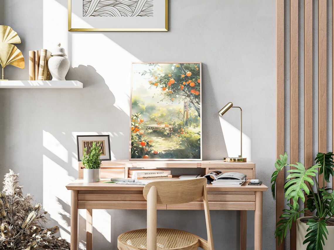 Watercolor Painting Poster In The Style Of Claude Monet Tree Of Oranges In Serene Garden Floral Design Gift For Nature Enthusiasts - Image 4