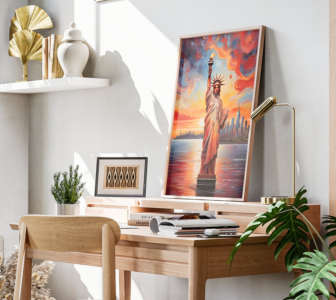 New York Starry Sunset Matte Wall Art New York City Artwork Statue Of Liberty Print New York Painting Nyc Decor New York City Poster - Image 2