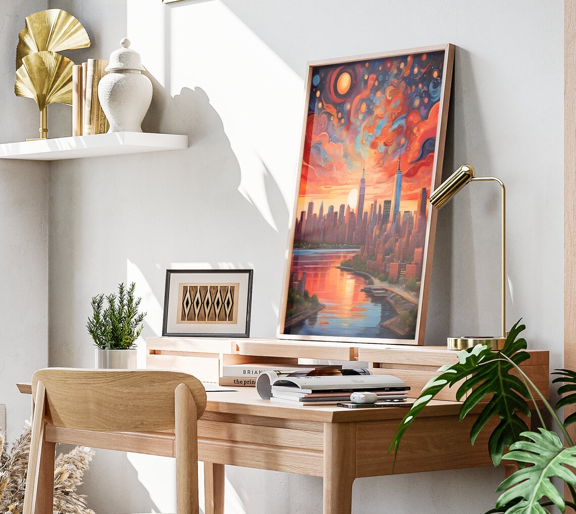 New York City Skyline Empire State Starry Sunset Art Travel Poster - Image 2