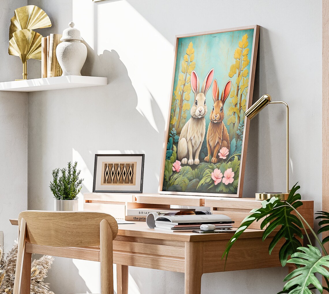 Spring Rabbits Folk Art, Rustic Spring Decor - Image 3