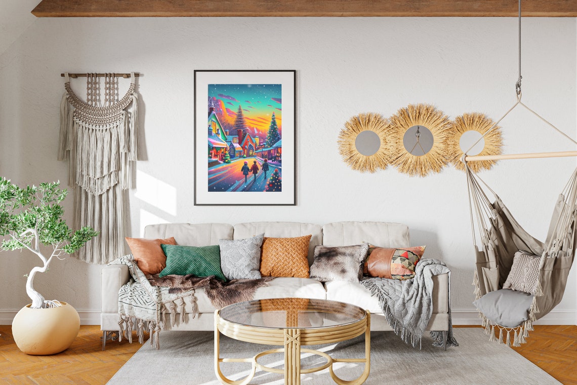 Christmas Town Painting Matte Poster Festive Holiday Decor Christmas Winter Wall Art Classic Holiday Colors Xmas Holiday Art Print - Image 2
