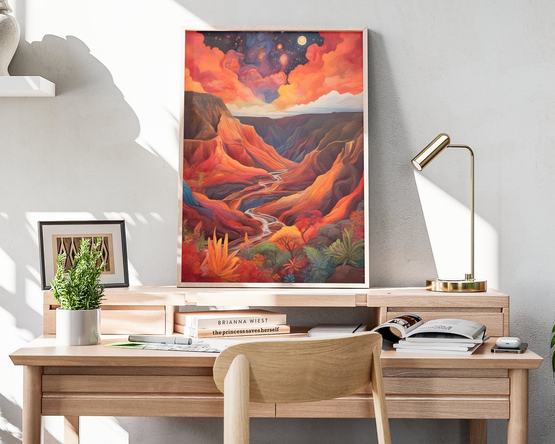 Hawaii Red Canyon Sunset River Valley Fiery Sky Desert View Art Poster - Image 3