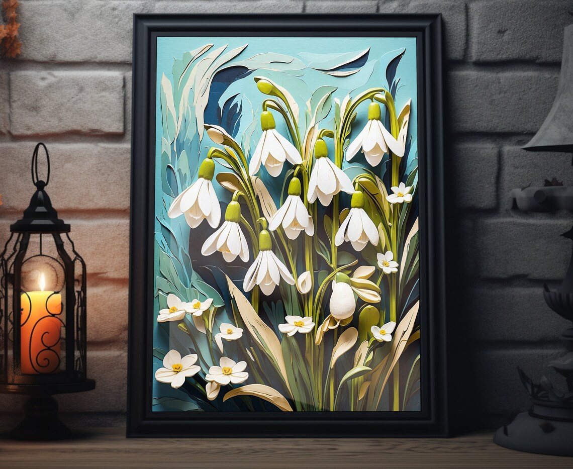 Spring Snowdrop Floral Art Print, Spring Decor