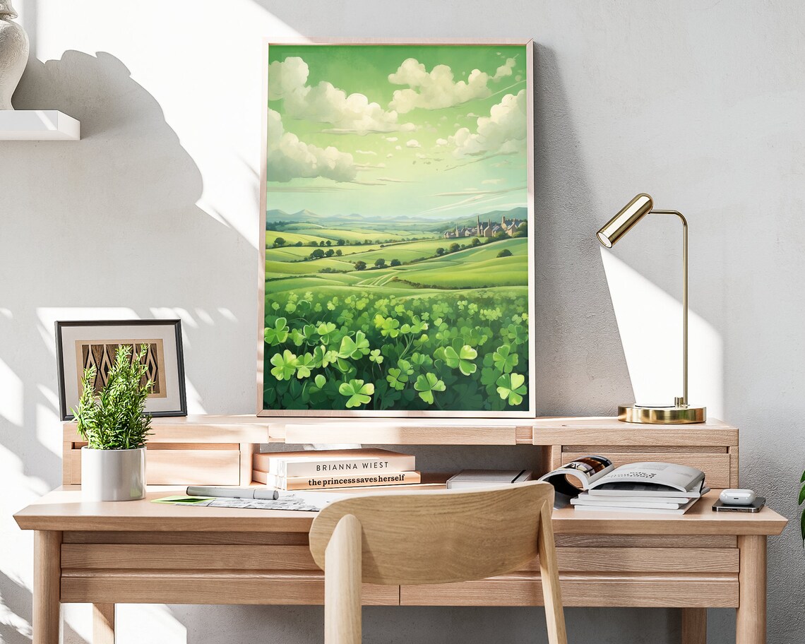 Ireland Emerald Countryside Shamrock Fields Rolling Hills Village Poster - Image 4