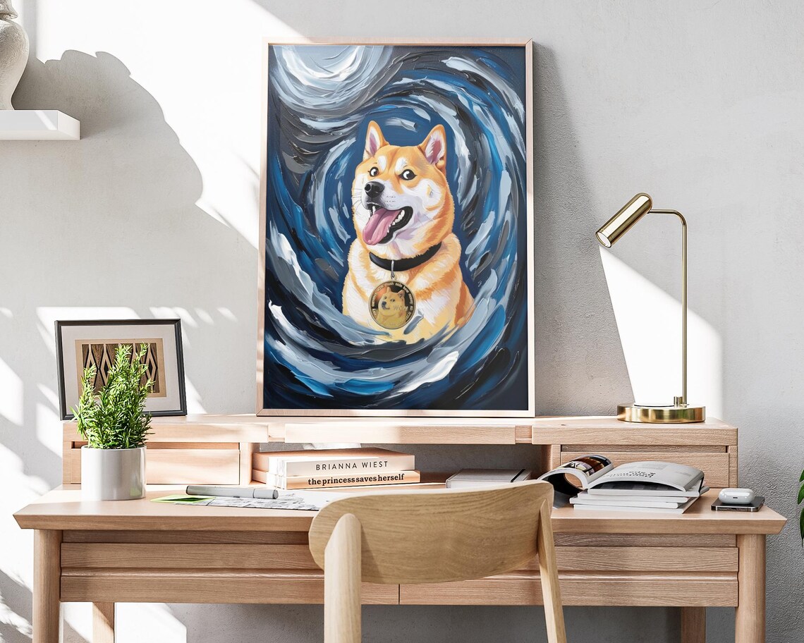 Doge Shiba Inu Dogecoin Swirling Blue Impasto Meme Art Wall Poster - Image 4