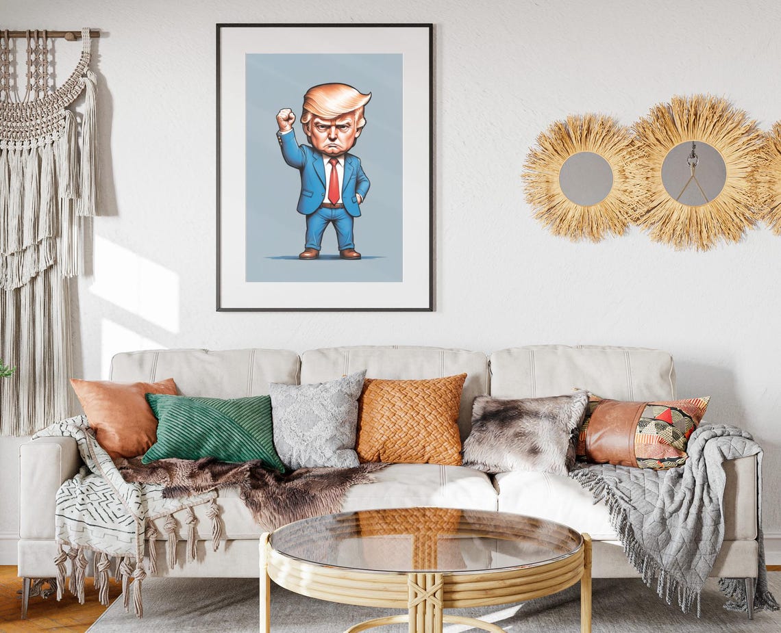 Donald Trump Caricature Art Print Maga Painting Artwork Trump Fist Pump Wall Art Make America Great Again Decor President Trump Poster - Image 2