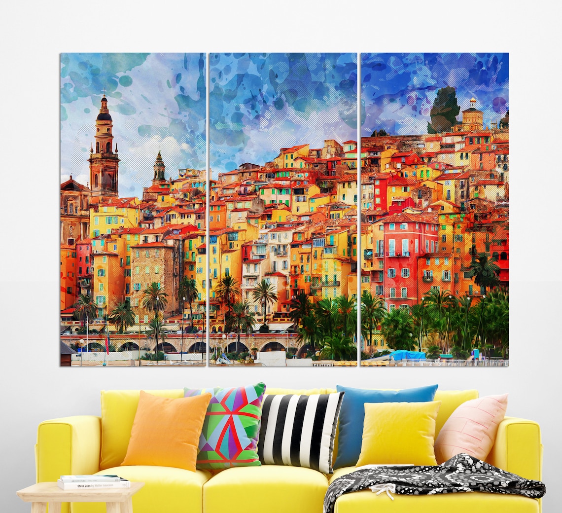 Menton French Riviera Print Menton Painting Menton Print French Wall Art French Riviera Art
