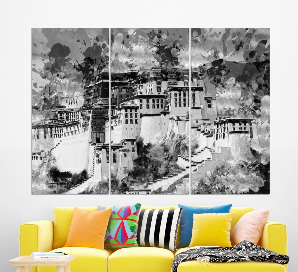 Potala Palace Lhasa Tibet China Painted Splatter Style Travel Poster - Image 2