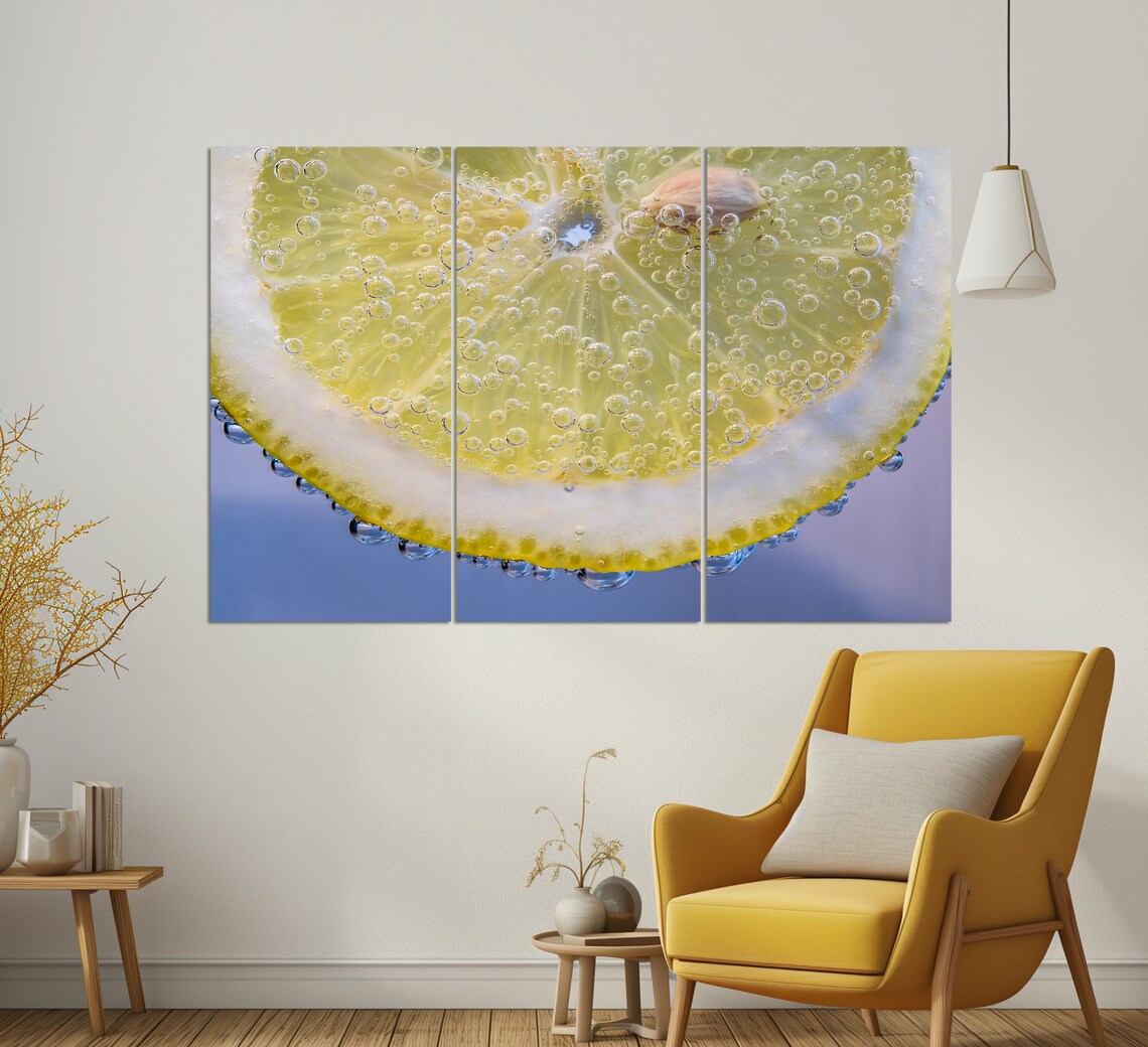 Fresh Lemon Slice Macro Bubbles Bright Yellow Citrus Photography Poster - Image 2