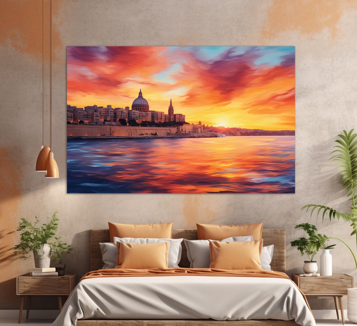 Valletta Scenic Sunset Painting Valletta Print Malta Wall Art Malta Wall Decor - Image 3