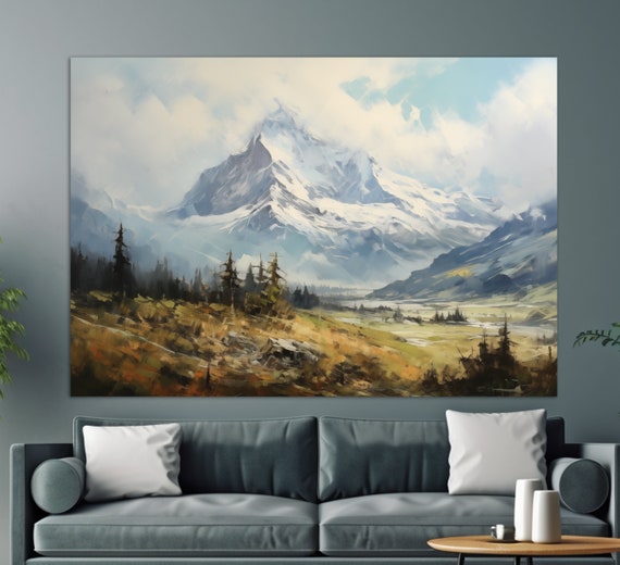 Misty Alps Print Alps Wall Art Mountains Painting Alps Art