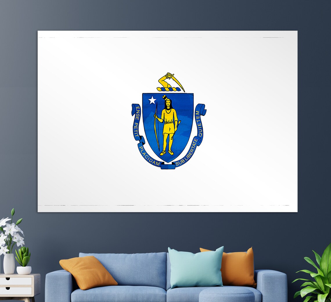 Massachusetts State Flag Crest Coat Of Arms Patriotic Wall Art Print
