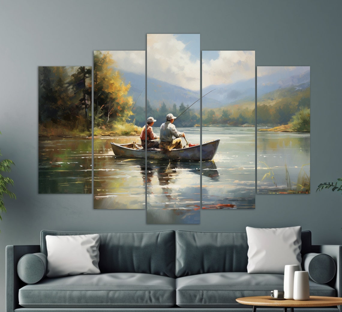 Fishing Boat On The Lake Painting Fishing Wall Art Fishing Print Fishing Painting Fisherman Gift - Image 4