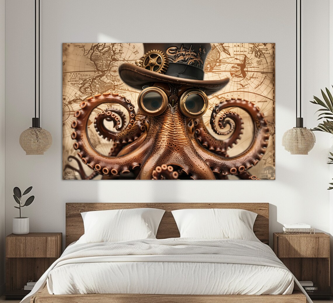 Octopus In A Hat Abstract Print Octopus Wall Art Octopus Painting Octopus Poster Kitchen Wall Decor Underwater Art - Image 2