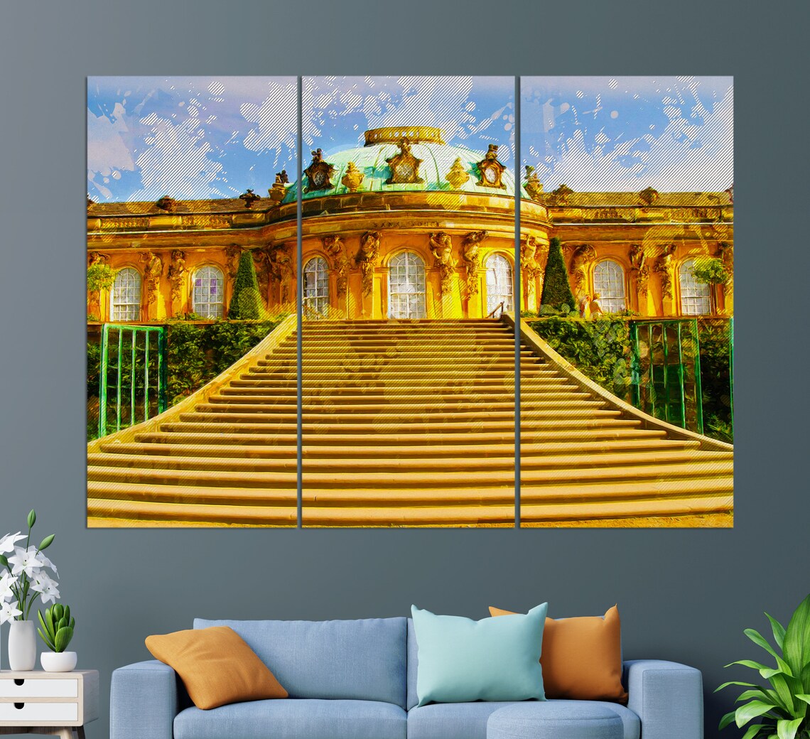 Sanssouci Palace Potsdam Grand Staircase Rococo Gardens Travel Poster