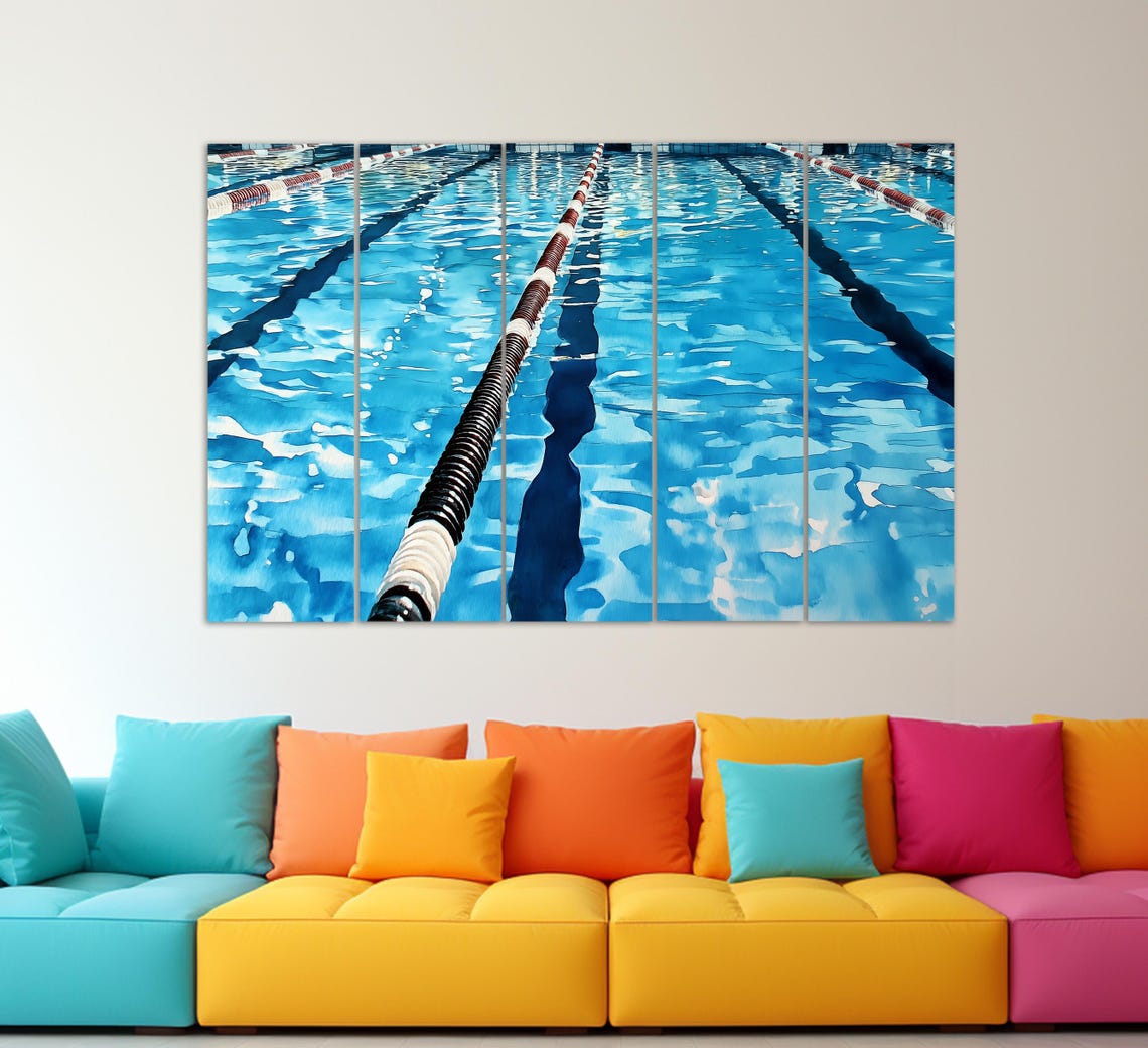 Swimming Pool Lanes Blue Water Watercolor Abstract Athlete Poster - Image 3