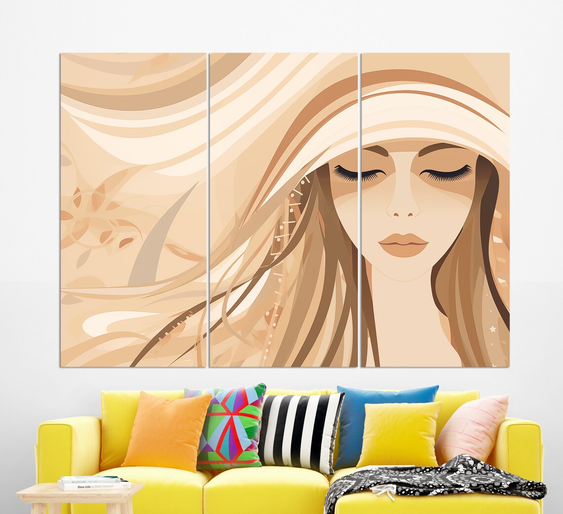 Minimalist Boho Girl Portrait With Flowing Beige Hair Wall Art - Image 3