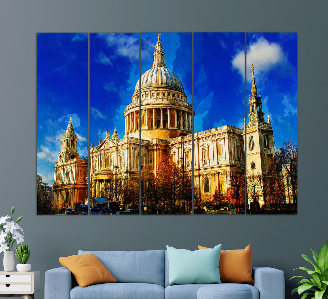 St Pauls Cathedral London Dome Golden Light Three Panel Poster - Image 2