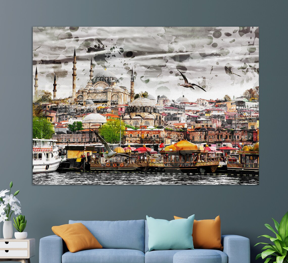 Istanbul Skyline and Blue Mosque Travel Poster