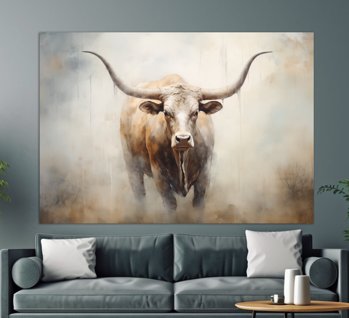 Texas Longhorn Bull Watercolor Painting Majestic Farm Ranch Art Poster - Image 2