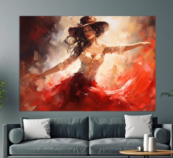Beautiful Dancing Woman Print Dancing Painting Dancing Wall Art Red Dress Flamenco Dancing Girl Painting Dancing Studio Decor