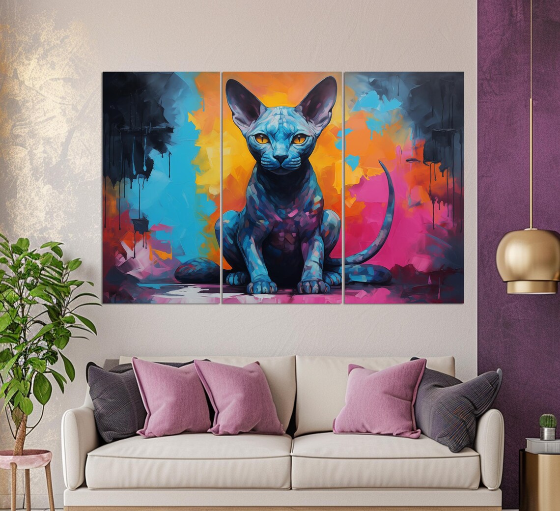 Sphynx Cat Abstract Painting, Cat Art Print - Image 3