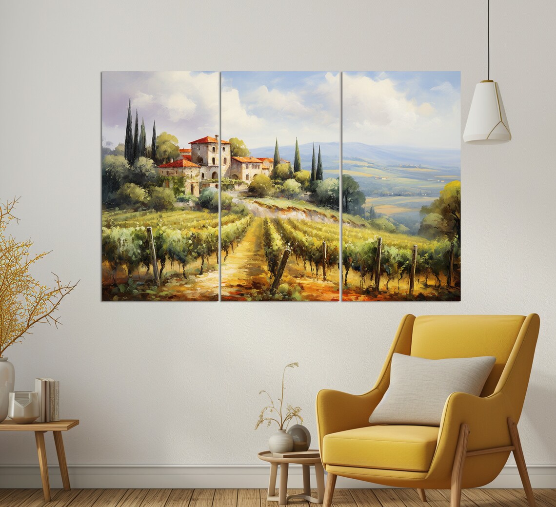 Vineyards in Tuscany Oil Painting Print, Italy - Image 2
