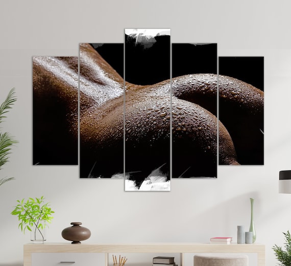 Sensual Wet Back Torso Water Droplets Black Background Body Art Poster