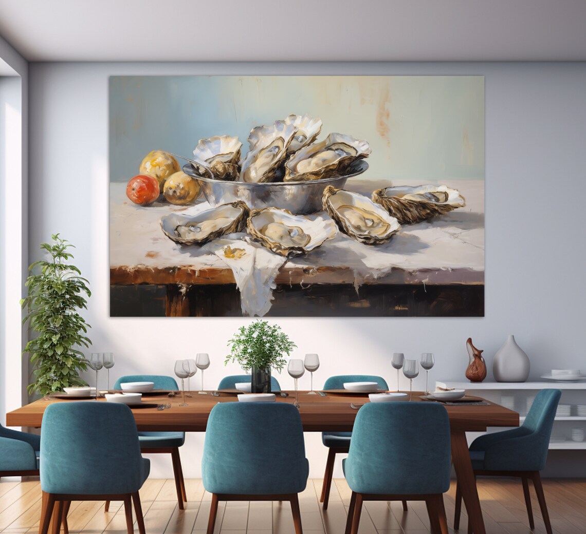 Oysters Painting Art Print, Seafood Kitchen Wall Decor