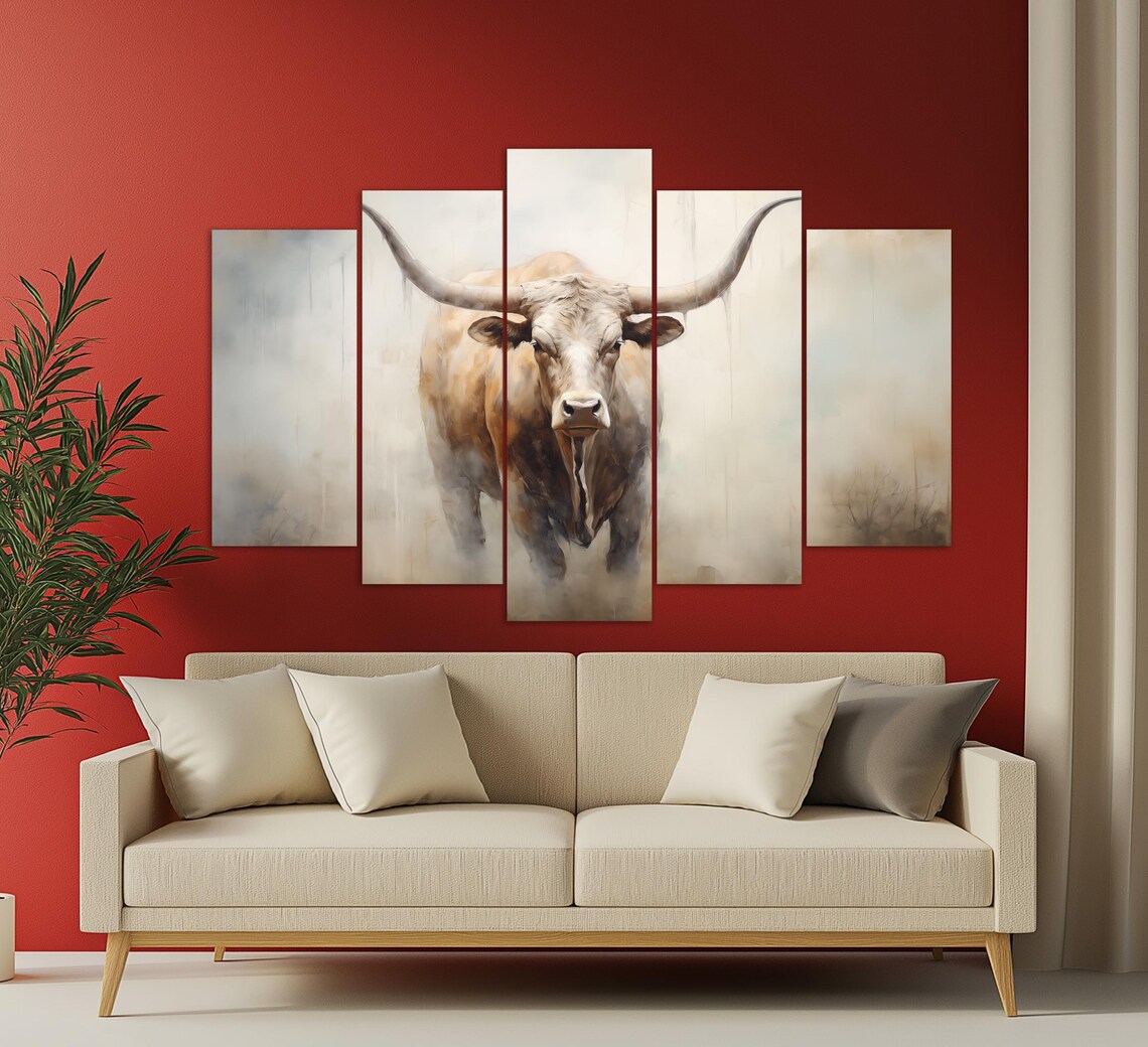 Texas Longhorn Bull Watercolor Painting Majestic Farm Ranch Art Poster - Image 4