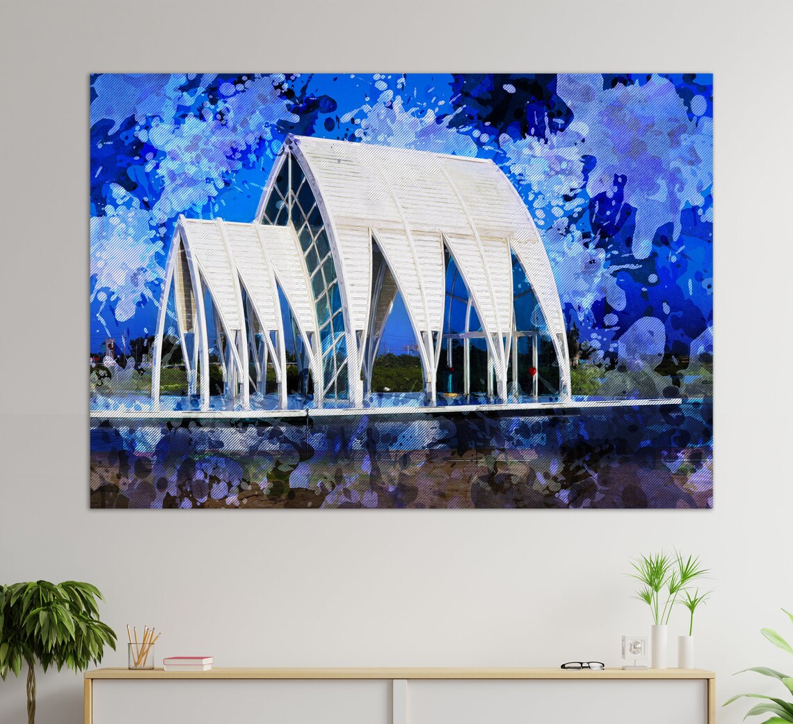 Beimen Crystal Church Tainan Taiwan Night Watercolor Blue Architecture Poster