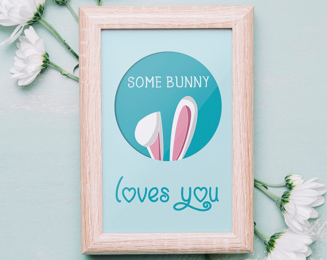 Some Bunny Loves You Teal Bunny Ears Nursery Easter Gift Poster - Image 2