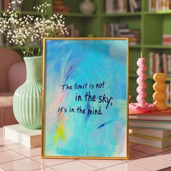 Blue Inspirational Wall Art Colourful Positive Quote Poster Motivational Room Dcor Trendy Instant Mental Health Print