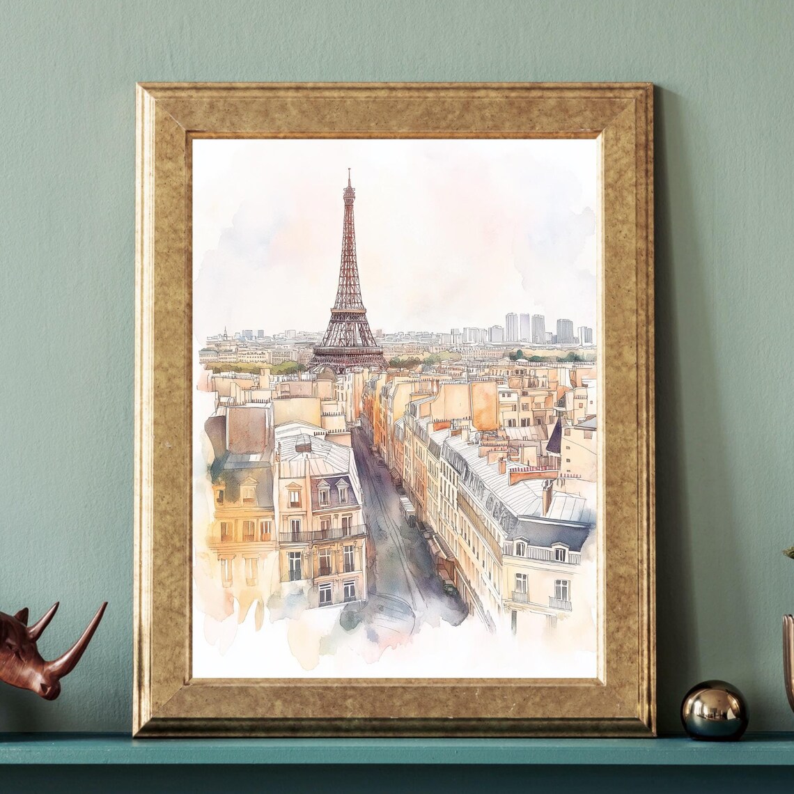 Paris Watercolor Eiffel Tower Skyline Romantic French City Art Poster