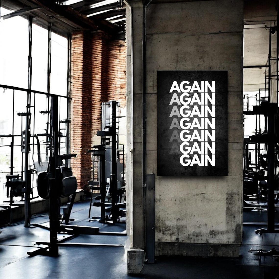 Again Again Gain Again Typographic Black Gym Quote Office Poster