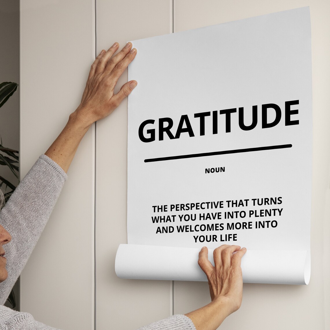 Gratitude Noun Definition White Black Minimalist Motivational Poster - Image 3