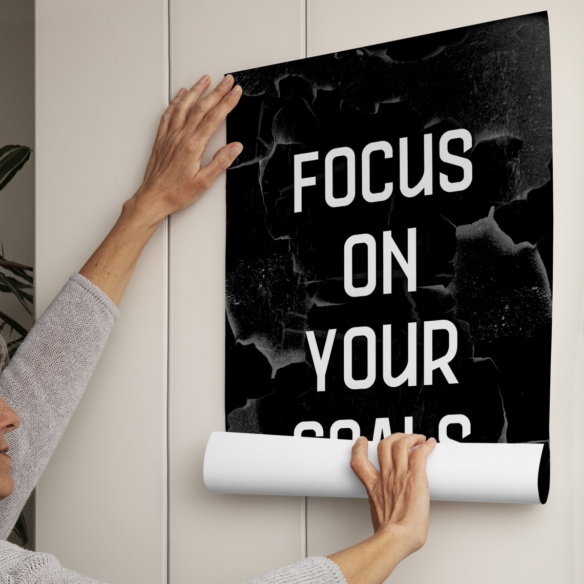 Focus On Your Goals White Text Marble Crack Black Gym Poster - Image 3