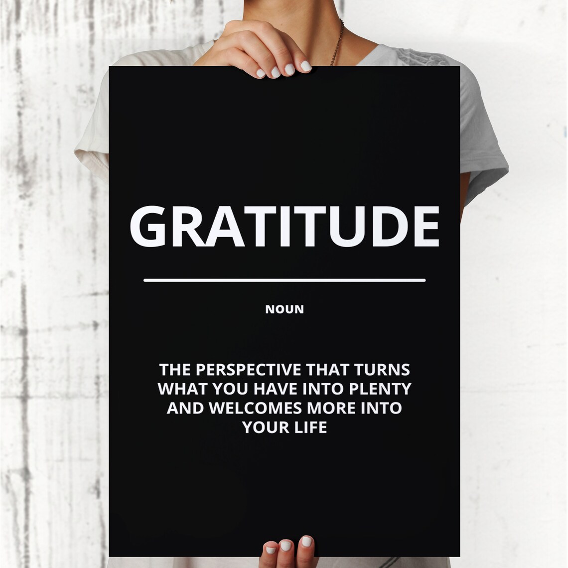Gratitude Noun Definition Black White Minimalist Motivational Poster