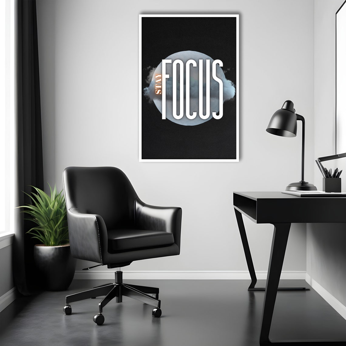 Stay Focus Moon Cloud Graphic Minimalist Black Inspirational Poster - Image 2