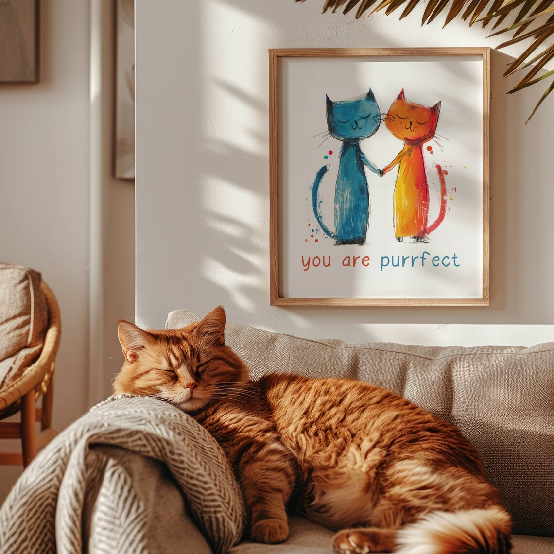 Two Sweet Watercolor Cats Holding Paws 'You Are Purrfect' Poster - Image 3