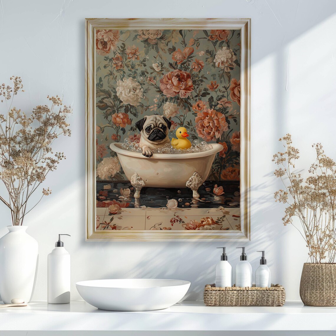 Pug In Bubble Bath With Rubber Duck Poster Print - Image 6