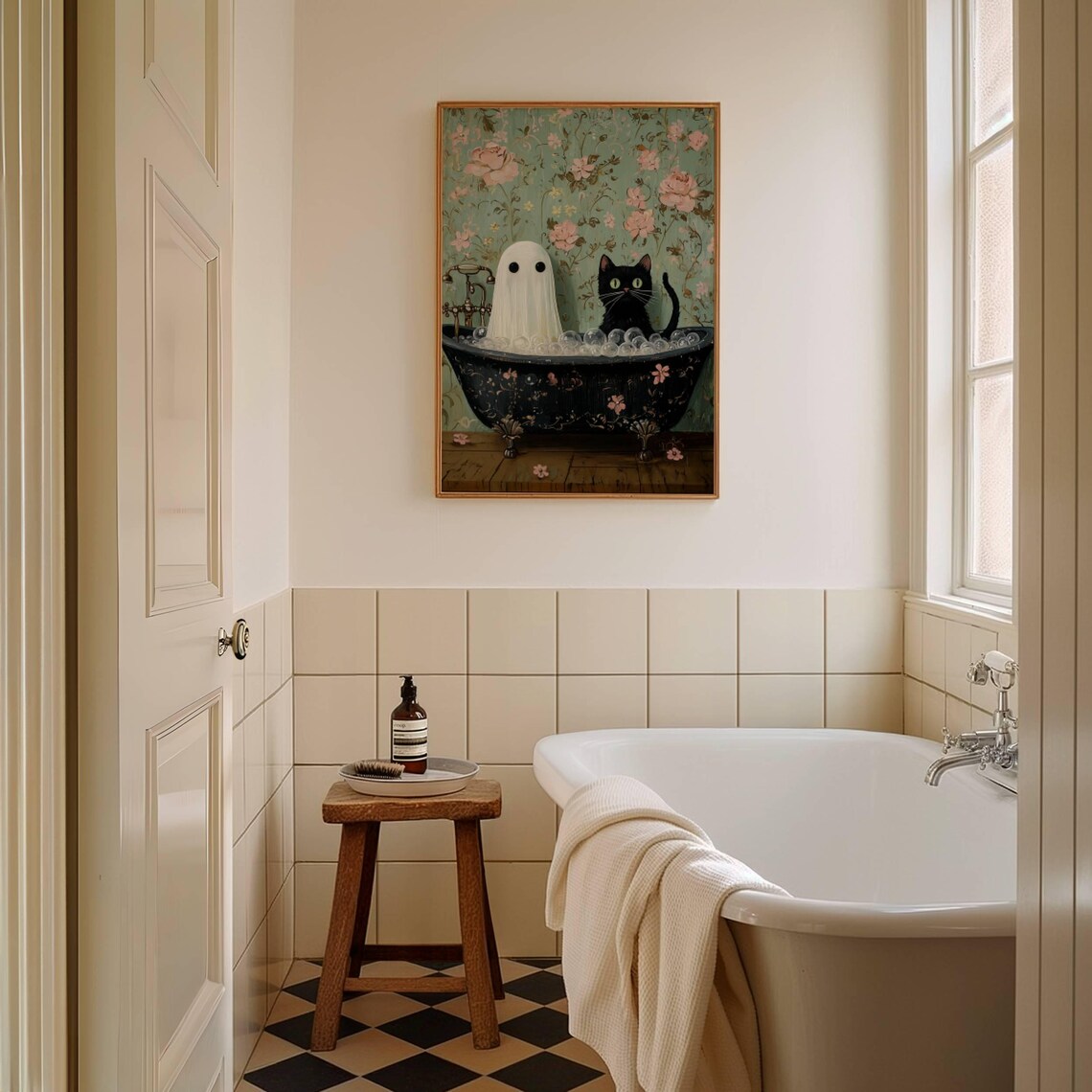 Ghost And Cat In Bath, Funny Cat Wall Art Print - Image 2