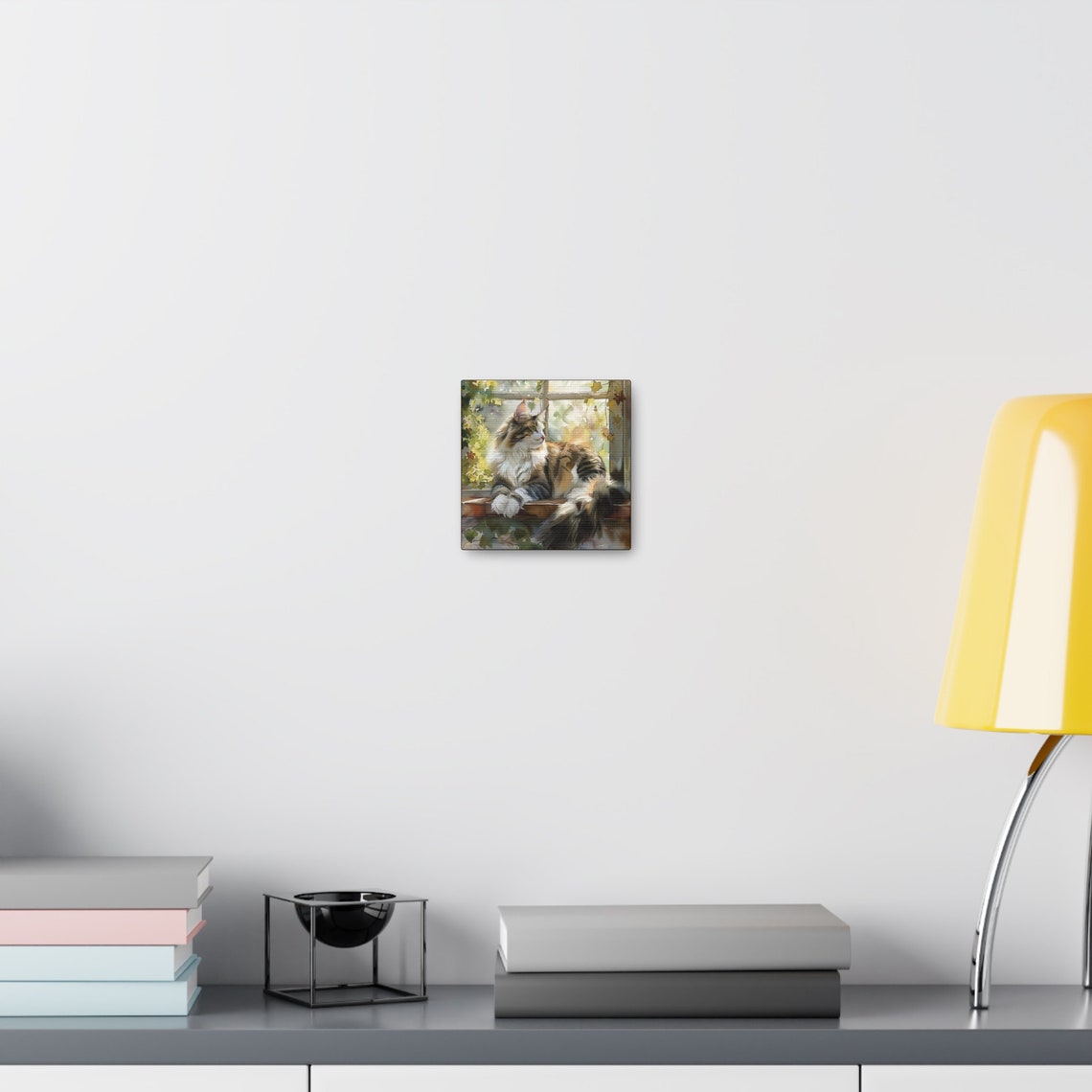 Fluffy Calico Cat Lounging on a Sunny Window Sill Scene Poster - Image 2