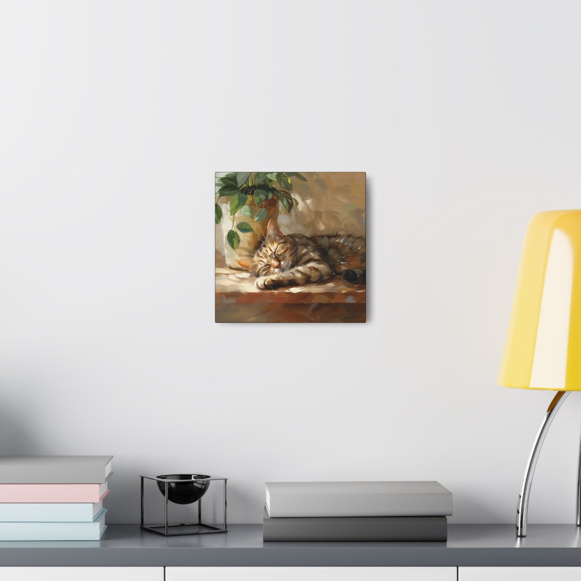 Sleeping Tabby Cat Napping in a Sunbeam by a Potted Plant Poster - Image 5