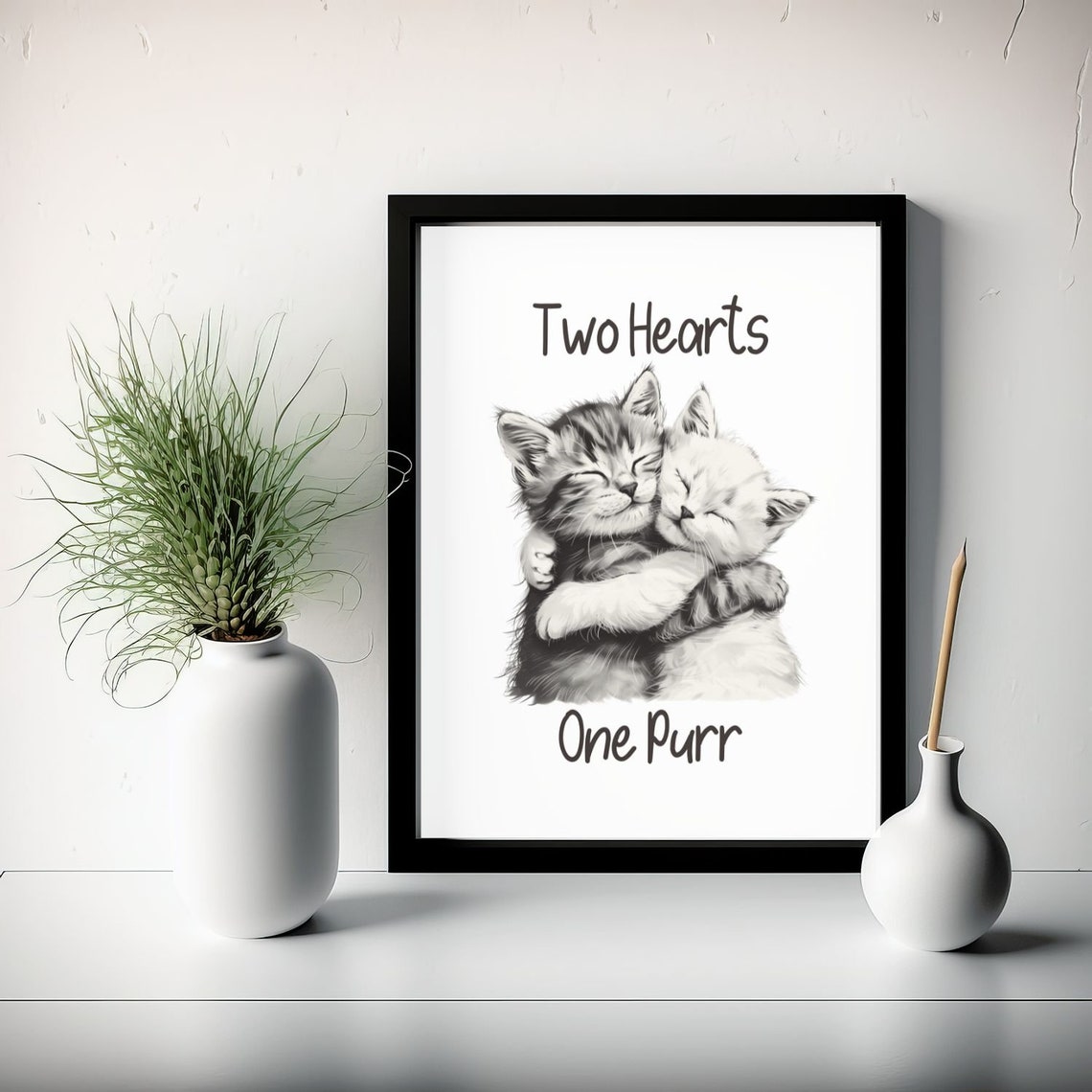 Two Hearts One Purr Hugging Kittens Cat Lover Anniversary Gift Poster - Image 4