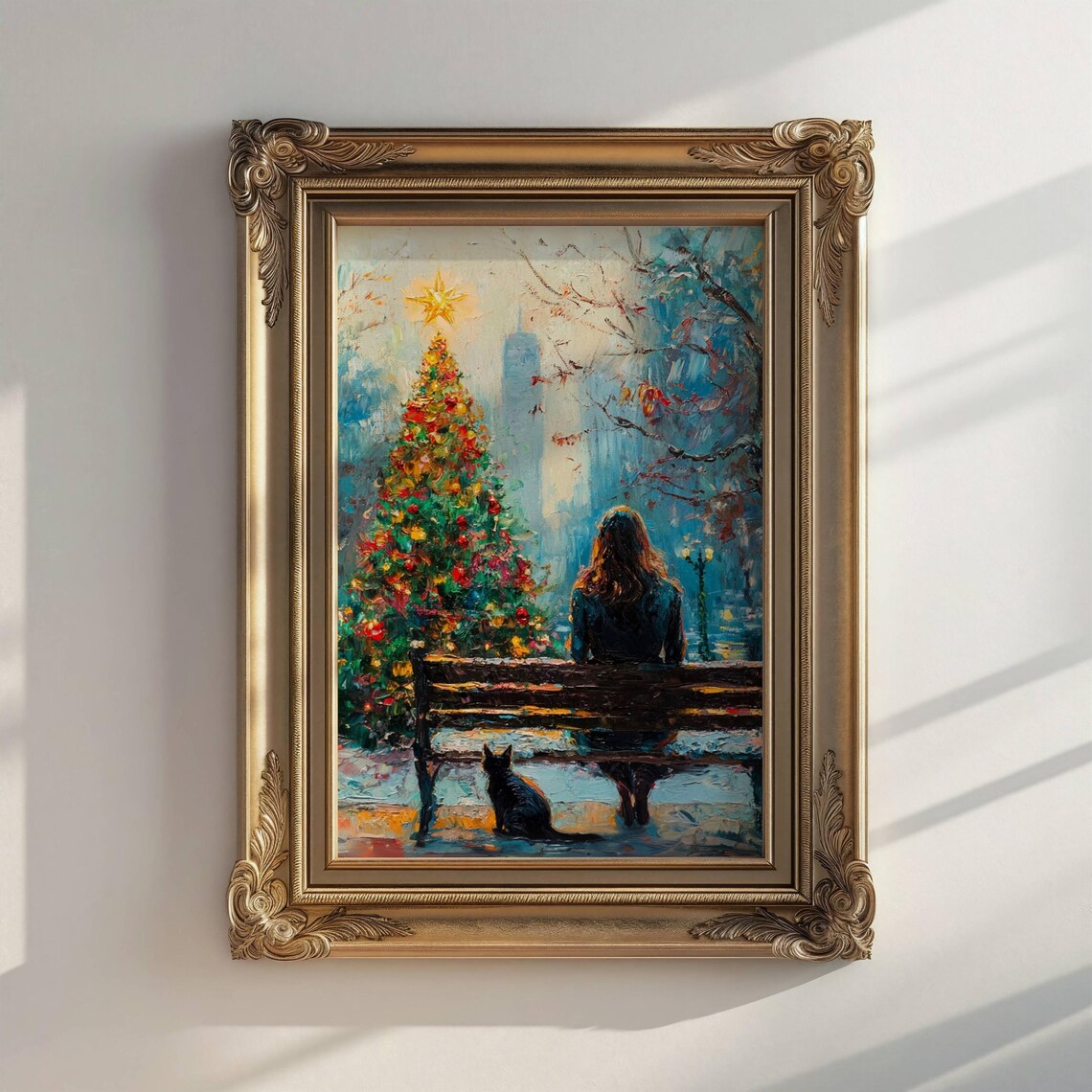 Woman in City Park, Impressionist Christmas Art Print - Image 2