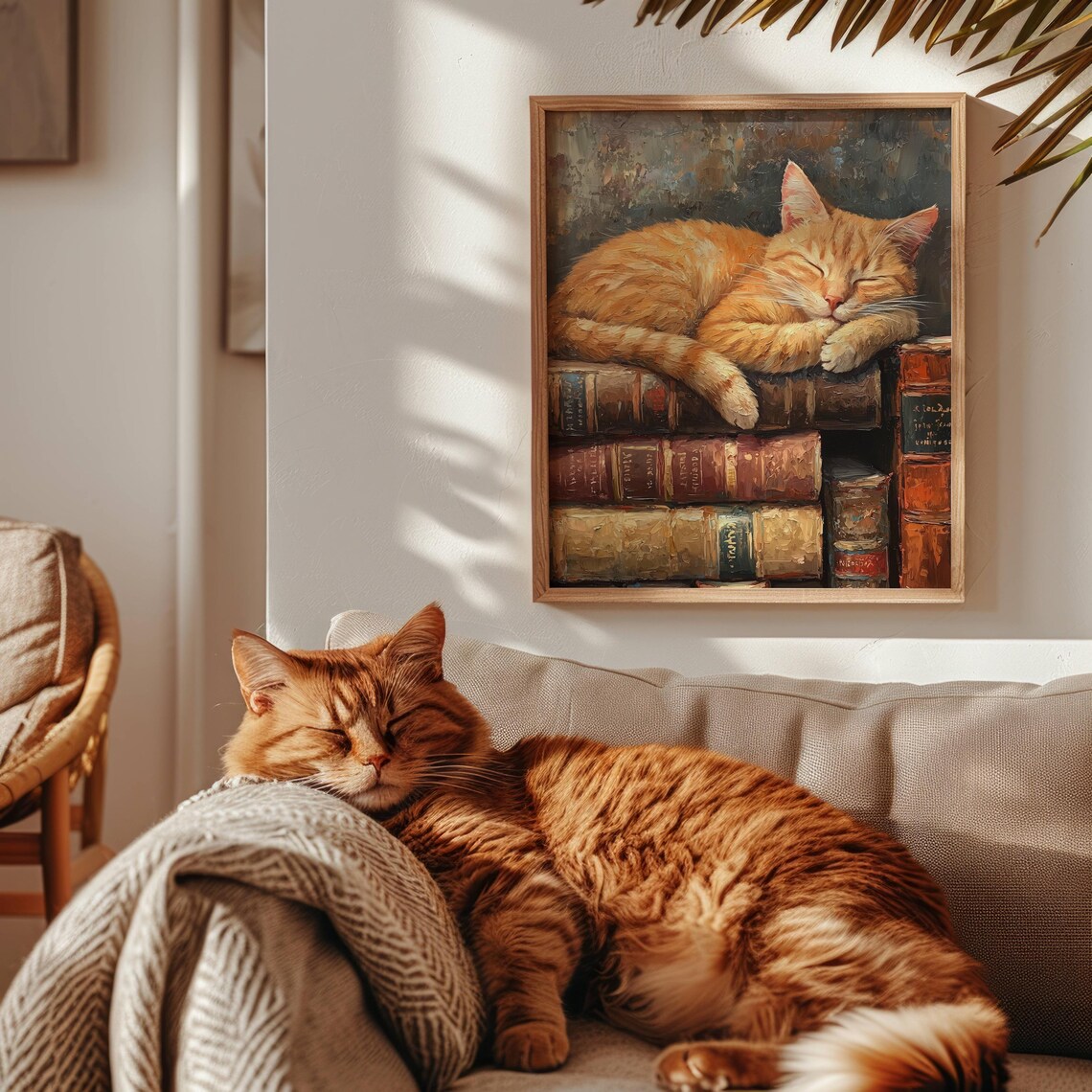 Ginger Cat Sleeping On Books, Light Academia Art Print - Image 4