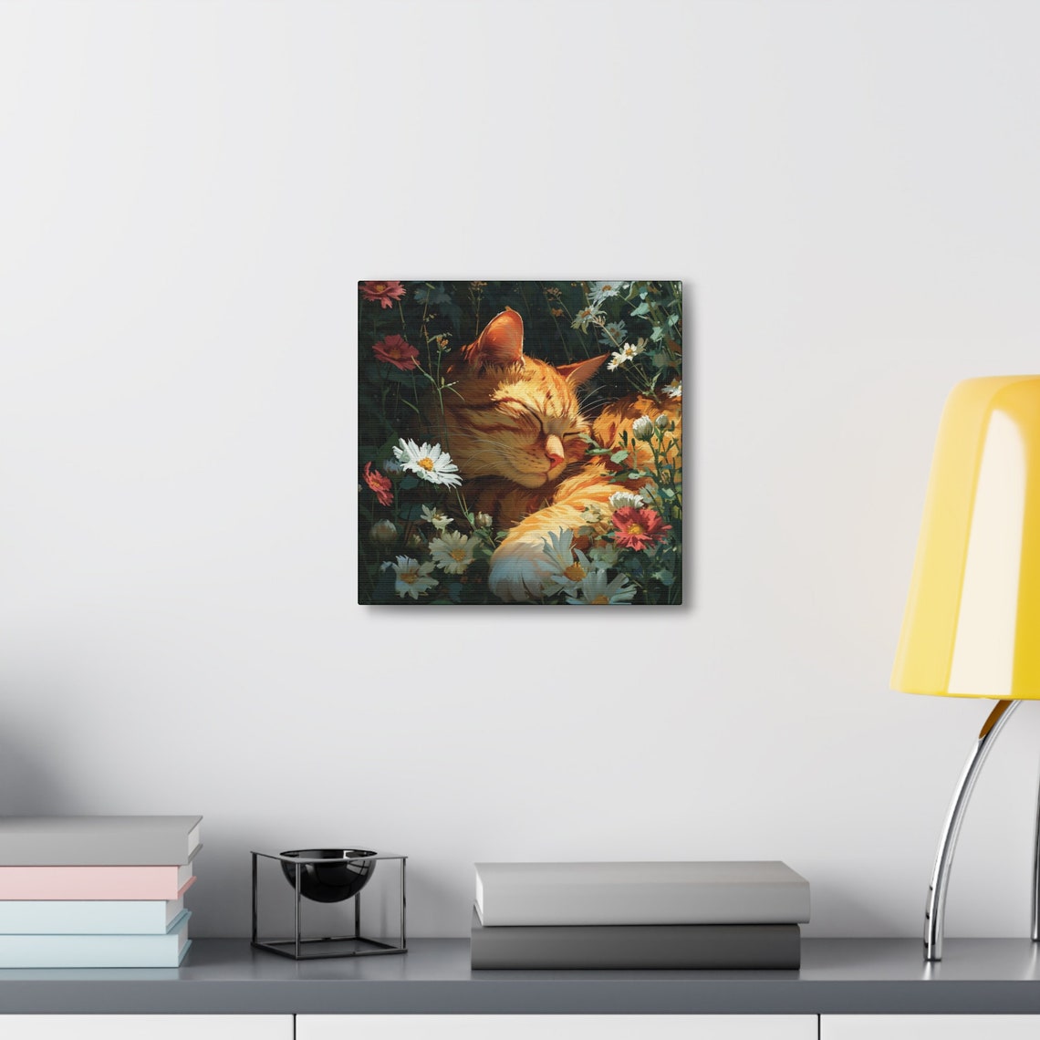Orange Tabby Cat Asleep in a Daisy Filled Wildflower Garden Poster - Image 4